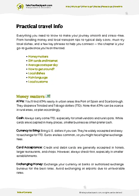 example page 7 from our offline Travel Guide for Trinidad and Tobago
